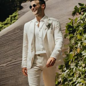 Abiti da uomo Blazer Beach Beige Lino Abiti da uomo Slim Fit Smoking da sposa estivo per testimoni dello sposo Casual Moda maschile Blazer con pantaloni 2 pezzi 230826