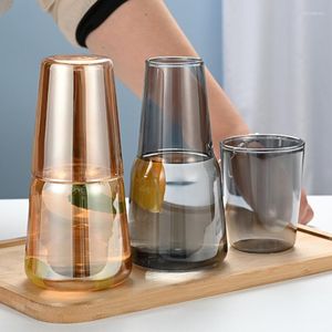 Wine Glasses Transparent Glass Water Jug Cold TeaPot Juice Drink Fruit Carafe With Lid HeatProof Kettle Set Teaware