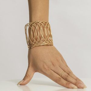 Link Bracelets Geometric Wide Bracelet Woman Cold Wind Open Metal Personality Openwork Grid Charm Alloy