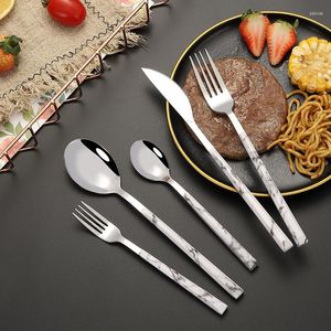 Dinnerware Sets 5PCS/Set Stainless Steel Tableware Cutlery Knife Fork Coffee Spoon Western Flatware Imitation Wood Grain Kits