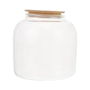 Storage Bottles Glass Tea Wooden Lid Jar Containerss Tea-leaf Lidded Can Dust-proof Canister