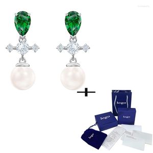Dangle Earrings Lucky PERFECTION Drop Green Crystal Pearl Lady Pierced Couple Romantic Gift