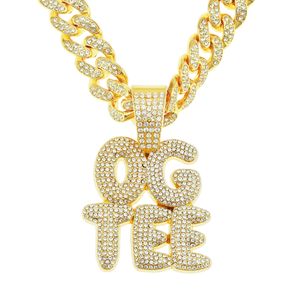 Hip Hop Men Rapper Diamond Pendant Necklace Shiny OG Tee Letters Pendant Square Zircon Jewelry Night Club Accessory TREEATER COMARBONE CUBAN CHEDIE 50CM 1810
