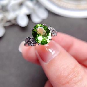 Cluster Rings 3CT Natural Peridot Ring for Party 8mm 10mm VVS Grad Smycken 18K Guldplätering 925 Silver Gemstone