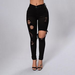 Damen-Jeans, Denim für Damen, hohe Taille, Skinny, Stretch, zerrissen, BuLifting vorne, ausgefranste Knöchel, zerstörte Hose