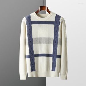 Men's Sweaters ZOCEPT Color Striped Sweater For Men Winter Chic Warm Thickened Knitted Pullover Merino Wool Man Jumper