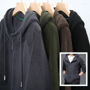 Men's Hoodies Polyester Cashmere Hooded Shirt Man Solid Color Fleece Full Zip Sweatshirts For Men Clothing Winter Tracksuit Jacket