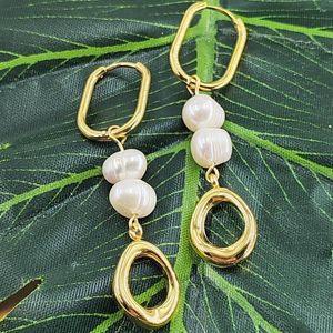 Dangle Earrings Baroque Freshwater Pearl For Women Fashion Elegant Stainless Steel Geometric Metal Long Drop Party Jewelry