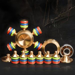 Spinning Top High Quality Full Brass Fidget Spinner Hexagonal Hand Spinner Three Heads Six Arms Compass Adult Decompression Artifact 230826