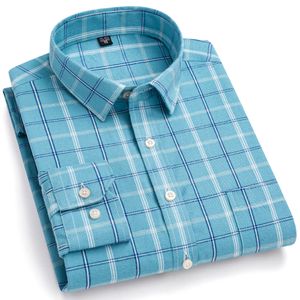 Men's Dress Shirts Fashion Checkered Long Sleeve Brushed Flannel Shirt Single Chest Pocket Comfortable 100 Cotton Casual Plaid Stripe 230826