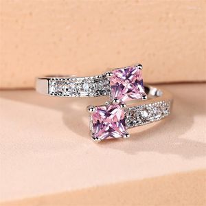 Bröllopsringar romantiska möten rosa söt zirkon för kvinnor underbara kristall mode silver färg bekännelse ring gåva födelsedag smycken