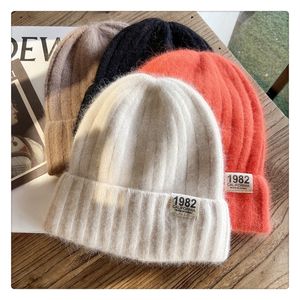 BeanieSkull Caps Selling Winter Hat Real Rabbit Fur Winter Hats For Women Fashion Warm Beanie Hats with1982 Women Solid Adult Cover Head Cap 230826