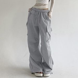 Pantaloni da donna Pantaloni sportivi multitasche cargo da donna a vita alta con lacci Pantaloni dritti casual Abbigliamento da donna