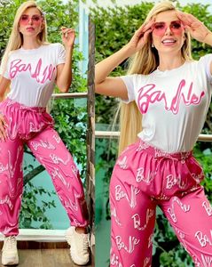 European American Damen Zweiteilige Hose Herbst neue Mode süßer Barbie bedruckter Damenanzug