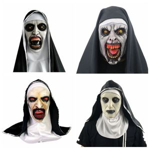 The Horror Scary Nun Latex Mask Headscarf Valak Cosplay For Halloween Costume Face Masques With Headpiece 243Q