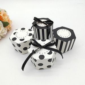 Gift Wrap 25/50Pcs Hexagonal Striped Classic Candy Box Chocolate Dot Favor Packaging With Ribbon Wedding Birthday Party Supplies