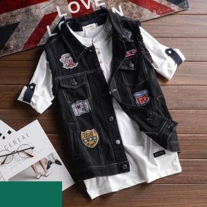 Kamizelki męskie idopowe mody męskie kamizelki dżinsowe punk zryta impreza w trudnej sytuacji Slim Fit Patchwork Jean Kurtka męska kamizelka bez rękawów dla mężczyzn 230826