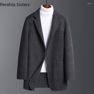 Men's Suits Brand Top Quality Double-sided Woolen Trench Coat Men Autumn Winter Gray Houndstooth Business Wool Overcoat Luxury Clothes