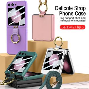 Alça delicada para Samsung Galaxy Z Flip 5 Case Hard Ring Stand Shell Protection Cover