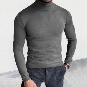 Camisolas masculinas de malha camisola elegante gola alta malhas para outono inverno fino ajuste pulôver de cor sólida com moda