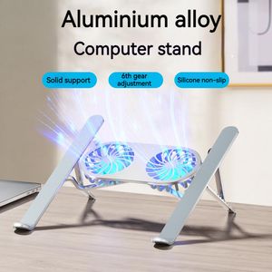Cell Phone Mounts Holders Aluminum Notebook Stand Adjustable Angle Dual Cooling Fan Foldable Tablet Stand Portable Laptop Holder For Macbook iPad Air Pro 230826