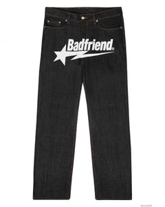 Мужские джинсы y2k хип -хоп Badfriend Печать Печать Бэки Черные брюки Harajuku модная панк -рок широкая нога брюки уличная одежда 230327hl5f