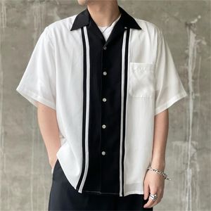 Koszulki sukienki męskiej Wacko Maria koszula 2023 Summer japońskiego mody kontrast Hawajski swobodny singiel z krótkim rękawem Top 230826