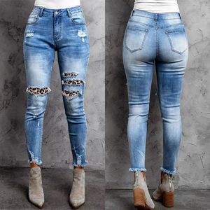 Womens Jeans Women Vintage Leopard Print Stitched With Fringed And Leggings Lined Jean Jacket Skinny Long Pant Streetwear 230826