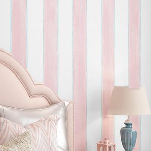 Wallpapers 2023 chegada rosa azul listrado papel de parede crianças quarto decoração 3d papier peint enfant bebê menina meninos quarto papel de parede