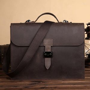 Briefcases Business Cowhide Genuine Leather Men's Briefcase Vintager Horizontal Style Handbag Fanshion Male Shoulder Bag Messenger M532