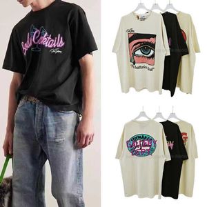 Men's T-Shirts Galler Dpt Shiny Pink Letter Big Eyes Printed Short Sleeve American High Street Washed Old T-shirt Fashion