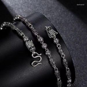 Ketten FoYuan Silber Farbe Herren Aggressive Om Mani Padme Hum Trendy Double Leading Chain Jewelr