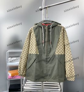 Xinxinbuy Men Designer Coat Jacka Paneled Double Letter Jacquard Tyg Långärmad kvinnor Gray Black Khaki Green XS-2XL