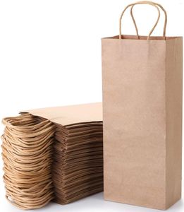 Opakowanie prezentów 20pcs Kraft Paper Torby Recyklowne wino detaliczne brąz z uchwytami