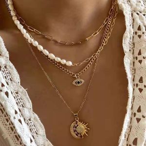 Correntes Tisun Banhado A Ouro Pérola Olhos Multi Camadas Colar Moda Celebridade Street Shoot Sweater Chain Feminino Vendas Diretas da Fábrica