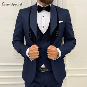 Men's Suits Blazers Navy Blue Suits for Men Slim Fit Luxury Wedding Tuxedos Fashion Mens Blazer Vest Pants 3 Pieces Tailor-made Homecoming Jackets 230826