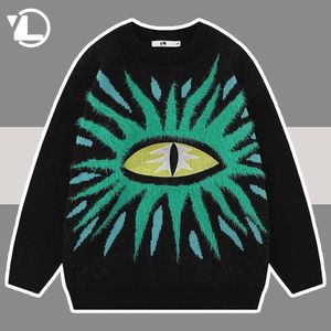 Men's Sweaters Hip Hop Sweaters Men Women High Street Eye Embroidery Knitted Jumpers Autumn Harajuku Retro Y2K Oversize Soft Pullover Unisex 230827