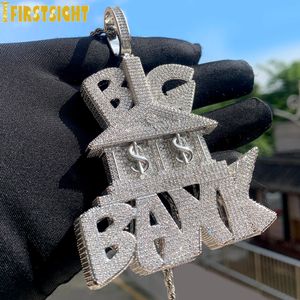 Anhänger Halsketten Iced Out Bling Heavy Chunky CZ Buchstabe Big Bank Anhänger Halskette Zirkonia Dollar Symbol Bank Charm Männer Hip Hop Schmuck 230826