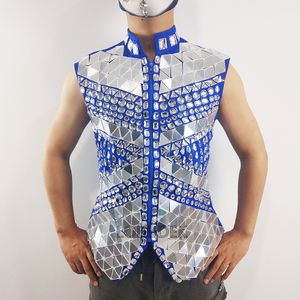 Men's Vests Sparkly s Mirror Waistcoat Bar Nightclub Male Singer Stage Crystal Sequins Vest Performance Clothes Drum Dance Coat 230826