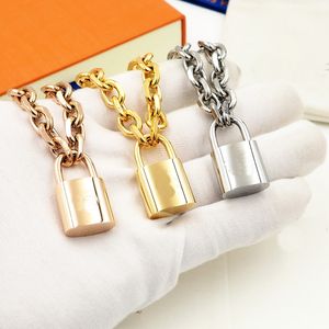 Silver Thick chain Lock Pendant Necklace Couple designers Women Men Bracelet V letter Choker Necklace Earring luxury jewelrys wedding party gift With Box LVS14 --014