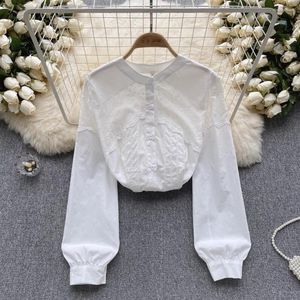 Women's Blouses French Court Style Women Blouse Arrival Long Puff Sleeve Lace Floral Crochet Skinny Shirts Autumn Ladies Versatile Tops