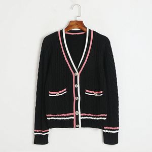 822 2023 Autunno Donne Maglione Manica Lunga Con Scollo A V Cardigan Bianco Nero Rosa Bottone Marca Stesso Stile A Righe Bianco Delle Donne DL