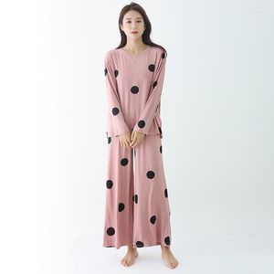 Kadın pijama modal pijamalar setler polka dot bayan 2pcs uyku takım elbise seksi o boyun gömlekleri geceleme elastik bel rahat ev kıyafetleri