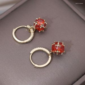 Dangle Earrings Korean Design Fashion Jewelry 14K Gold Plated Orange Ball Pendant Elegant Women's Daily Work Accessories