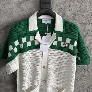 Men's Sweaters Oversized Casablanca Green Grid Sweater Men Women 1 Top Quality Jacquard Knitted Cardigan Pearl Buttons Sweatercoat 230826