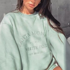 Homens Hoodies Moletons Verde Vintage Letras Bordadas Crewneck Moletom Mulheres Inverno Tops Oversized Meninas Streetwear Coreano Moda Pullovers 230826