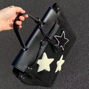 Skolväskor 2023 Black Star Mönster Back Pack Pu Leather Korean Fashion Ryggsäck Kvinnor för tonåringar Girls Luxury Ryggsäckar 230826