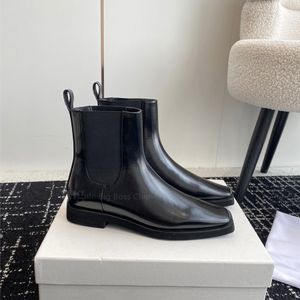 Toteme Boots Leather Square Head Knight Ongle Boots Women's Flat Fashion Booties Sheeter Shoes Factory Footwear