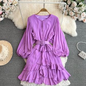 Casual Dresses Spring And Autumn Chic Luxury Bat Long Sleeve Cake Dress For Women Holiday Vacation Waist Slimming A-line Ruffle Short