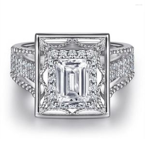 Cluster Anéis Europa e os Estados Unidos S925 Anel de Prata Senhoras Quadradas Incrustadas 5A Zircon Diamond Wedding Jewelry